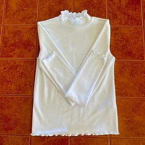 White ruffled long sleeve shirt- Size S (Small)